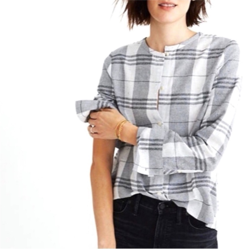 Madewell Collarless Flannel Button Down Shirt